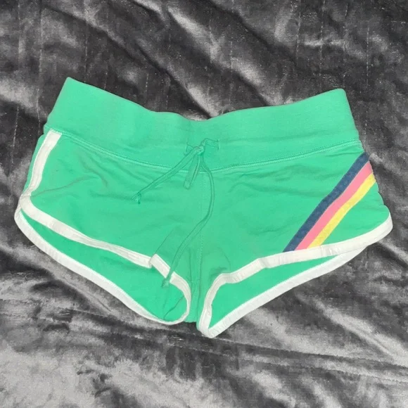 Y2K Vintage Hollister Green Micro Sweat Shorts with Multicolor Stripe XS - Picture 5 of 10